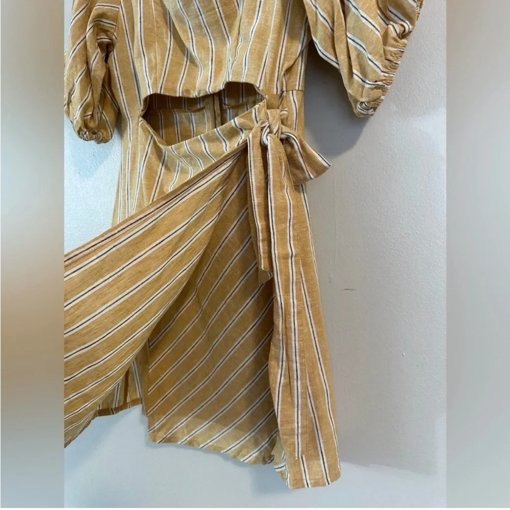 Zara Sunkissed Linen Cutout Mini Coastal Cowgirl Cottagecore Mustard Yellow M - Picture 5 of 15
